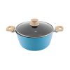 Salford Dusty Blue Forged Non-Stick Casserole  240 MM with Glass Lid , Wooden Handle , Induction Compatible