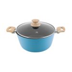 Salford Dusty Blue Forged Non-Stick Casserole  240 MM with Glass Lid , Wooden Handle , Induction Compatible