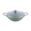 SALFORD Green Ceramic Non-Stick Kadai  240 MM with Glass Lid, Stainless Steel Tubular Handle, Induction Compatible