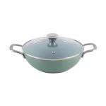 SALFORD Green Ceramic Non-Stick Kadai  240 MM with Glass Lid, Stainless Steel Tubular Handle, Induction Compatible