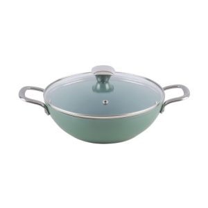 SALFORD Green Ceramic Non-Stick Kadai  240 MM with Glass Lid, Stainless Steel Tubular Handle, Induction Compatible