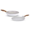 Salford White Spatter Forged Nonstick Set of 2 Frypan 240 MM , Tava 260 MM with Glass Lid, Wooden Handle, Induction Compatible