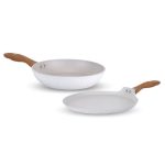 Salford White Spatter Forged Nonstick Set of 2 Frypan 240 MM , Tava 260 MM with Glass Lid, Wooden Handle, Induction Compatible