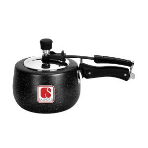 Salford Ceramic 2L  Bulging Shape Inner Lid Pressure Cooker ,QPR, Induction Compatible , Black Spatter