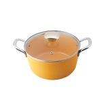Salford Yellow Forged Ceramic Casserole 240 MM with Glass Lid, Stainless Steel Tubular Handle , Induction Compatible