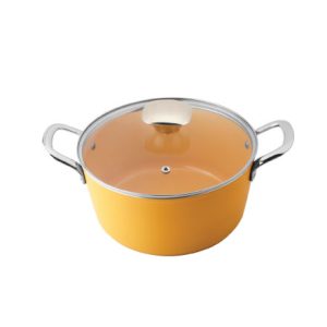 Salford Yellow Forged Ceramic Casserole 240 MM with Glass Lid, Stainless Steel Tubular Handle , Induction Compatible