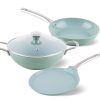SALFORD Green Forged Ceramic Set of 3+1  Kadai 240 MM, Frypan 240 MM, Tava 260 MM with Glass Lid, Stainless Steel Tubular Handle , Induction Compatible