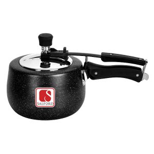 Salford Ceramic 3L Bulging Shape Inner Lid Pressure Cooker , QPR,  Induction Compatible , Black Spatter