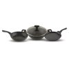 Salford Black Spatter Non-Stick Cookware Set of 3+1 Kadai 240 MM , Tava 260 MM, Frypan 240 MM with Glass Lid , Bakelite Handle,  Induction Compatible