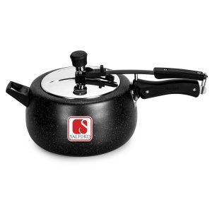 SALFORD Ceramic 5L Bulging Shape Inner Lid  Pressure Cooker ,QPR , Induction Compatible, Black Spatter