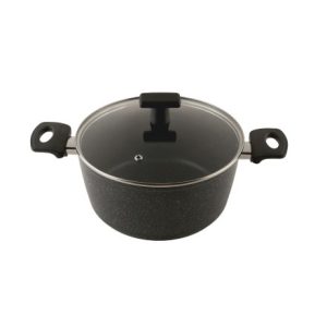Salford Black Spatter Non-Stick Casserole 240 MM with Glass Lid, Bakelite Handle , Induction Compatible