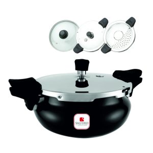 Salford Xpert 5L Hard Anodised 3-in-1 Outer Lid Pressure Cooker , Induction Compatible , Black