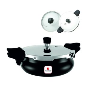 Salford Xpert 3L  2 in 1  Hard Anodised Outer Lid Pressure Cooker , Induction Compatible, Handi Shape, Black
