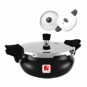 Salford Xpert 5L 2 in 1 Hard Anodised Outer Lid Pressure Cooker , Induction Compatible, Handi Shape, Black