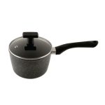 Salford Black Spatter Non-Stick Saucepan 160 MM with Glass Lid, Bakelite Handle, Induction Compatible