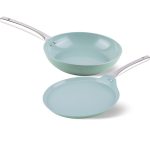 SALFORD Green Forged Ceramic Set of 2 , Frypan 240mm + Tava 260mm with Stainless Steel Tubular Handle, Induction Compatible