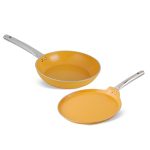 Salford Yellow Forged Ceramic Set of 2 ,Frypan 240 MM & Tava 260 MM , Stainless Steel Tubular Handle , Induction Compatible