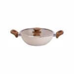 UCOOK Ceramic Kadai 240 mm, Induction Compatible with Glass Lid, Latte, 2.50 Litre