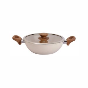 UCOOK Ceramic Kadai 240 mm, Induction Compatible with Glass Lid, Latte, 2.50 Litre