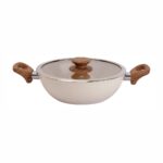 UCOOK Ceramic Kadai 260 mm, Induction Compatible with Glass Lid, Latte, 3.25 Litre