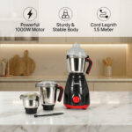 Junto Mixer Grinder 1000W with 3 Stainless Steel Jars For Blending and Grinding Chutney